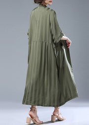 Loose Army Green Striped Pockets Patchwork Long Trench Coat Summer