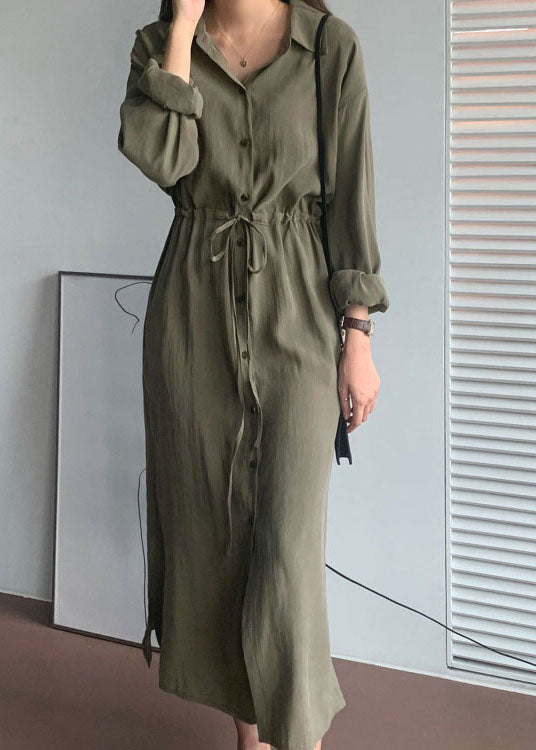 Lose Army Green Seite offen Cinched Cotton Maxikleider Frühling