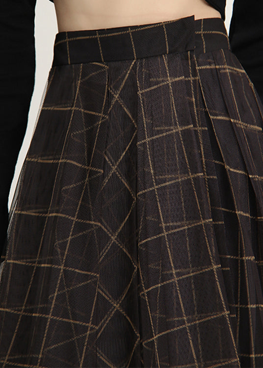Loose Asymmetrical Plaid Tulle a line skirts Spring