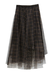 Loose Asymmetrical Plaid Tulle a line skirts Spring