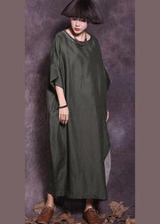 Loose Batwing Sleeve cotton Tunics Wardrobes blackish green loose Dresses summer - SooLinen