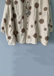 Loose Beige Button Dot Patchwork Linen Shirts Spring