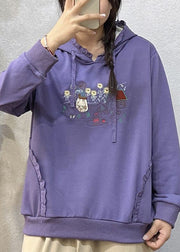 Loose Beige Hooded Embroidered Cotton Sweatshirts Spring