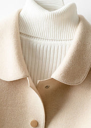 Loose Beige Peter Pan Collar Button Woolen Coats Long Sleeve