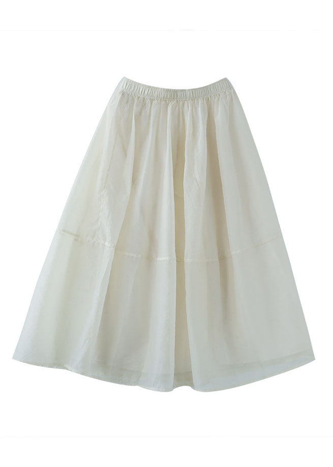 Loose Beige Solid Color Patchwork Tulle A Line Skirts Summer