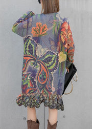 Loose Belle Print Patchwork Mink Velvet Knit Dresses Spring