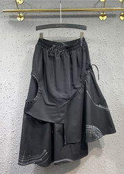 Loose Black Asymmetrical Patchwork Elastic Waist Maxi Skirt Fall