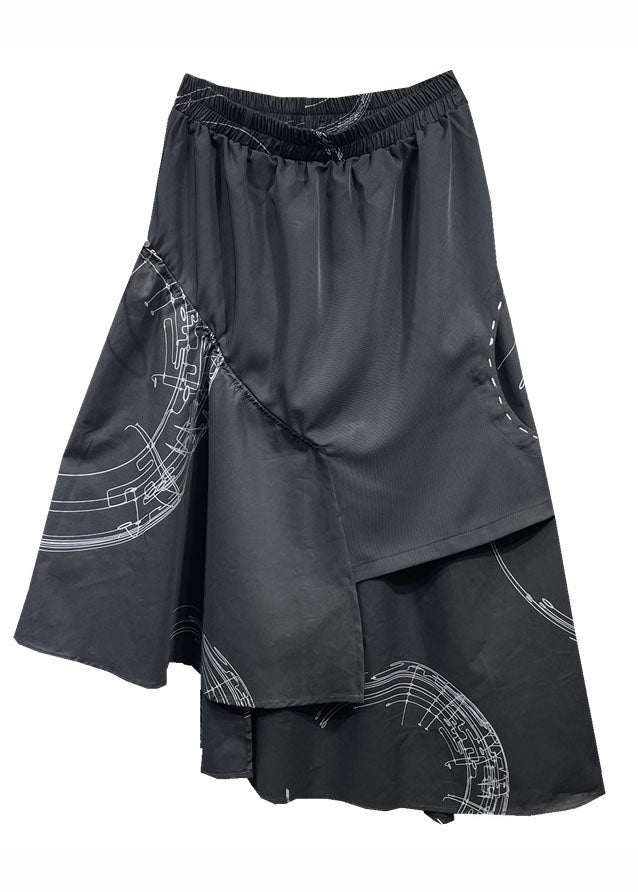 Loose Black Asymmetrical Patchwork Elastic Waist Maxi Skirt Fall