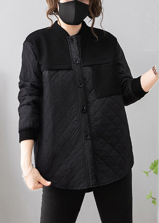 Loose Black Button Patchwork Thin Cotton Coat Long Sleeve