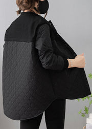 Loose Black Button Patchwork Thin Cotton Coat Long Sleeve