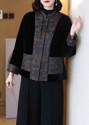 Loose Black Button Pockets Cotton Filled Coats Long Sleeve