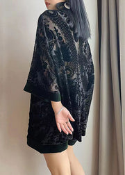 Loose Black Chinese Button Patchwork Tops And Shorts Velour Two Pieces Set Bracelet Sleeve