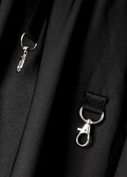 Loose Black Cinched Summer Asymmetrical Design Cotton Skirt - SooLinen
