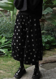 Loose Black Dot Elastic Waist Patchwork Corduroy Skirts Winter
