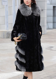 Loose Black Fox Collar Pockets Mink Hair Leather And Fur Long Coats Winter