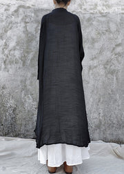 Loose Black Low High Design Peter Pan Collar Linen Tops Long Sleeve
