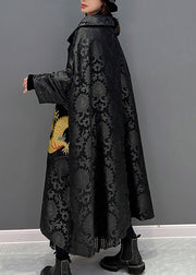 Loose Black Notched Print Bow Button Trench Coats Fall