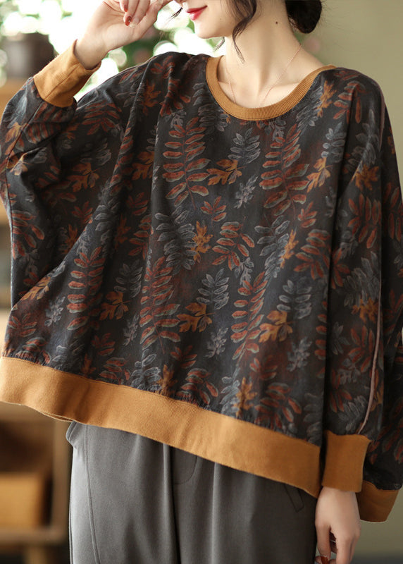 Lockeres schwarzes Baumwoll-Sweatshirt mit O-Ausschnitt und Fledermausärmeln