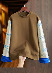 Loose Black O-Neck Embroidered Patchwork Cotton Sweatshirt Long Sleeve