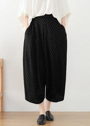 Loose Black Original Design Pockets Striped Linen Harem Pants Summer