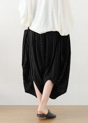 Loose Black Original Design Pockets Striped Linen Harem Pants Summer