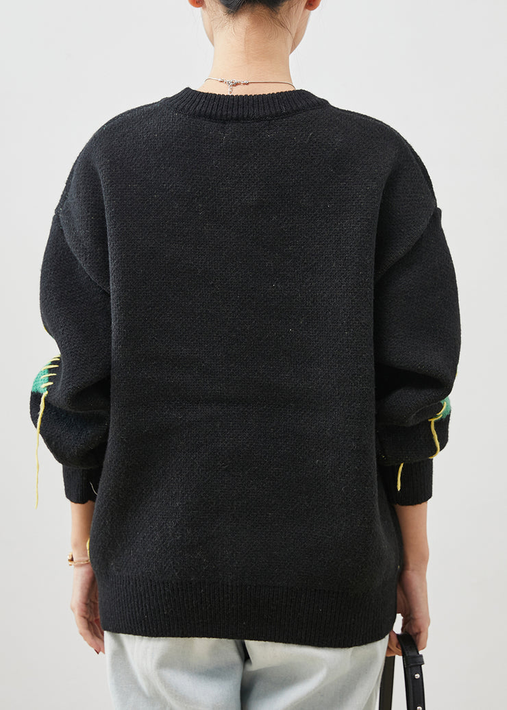 Loose Black Oversized Patchwork Knit Sweater Spring