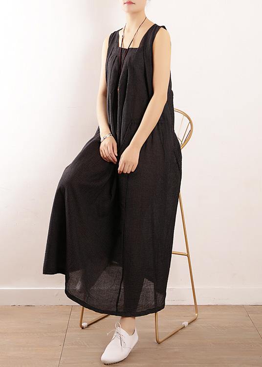 Loose Black Party Dress Summer Sleeveless Linen Dress - SooLinen