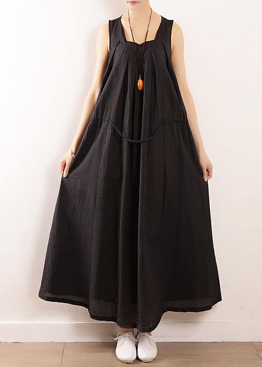 Loose Black Party Dress Summer Sleeveless Linen Dress - SooLinen