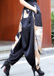 Loose Black Patchwork Apricot Casual Spring Pants