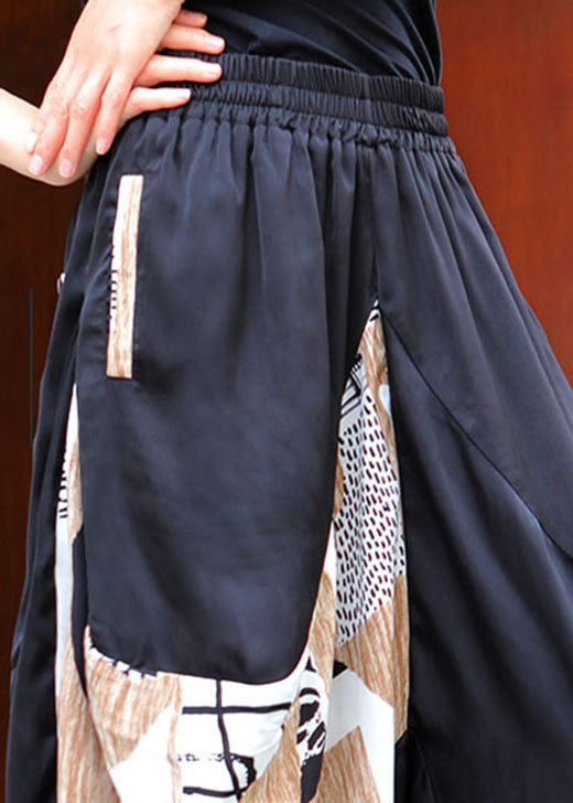 Loose Black Patchwork Apricot Casual Spring Pants