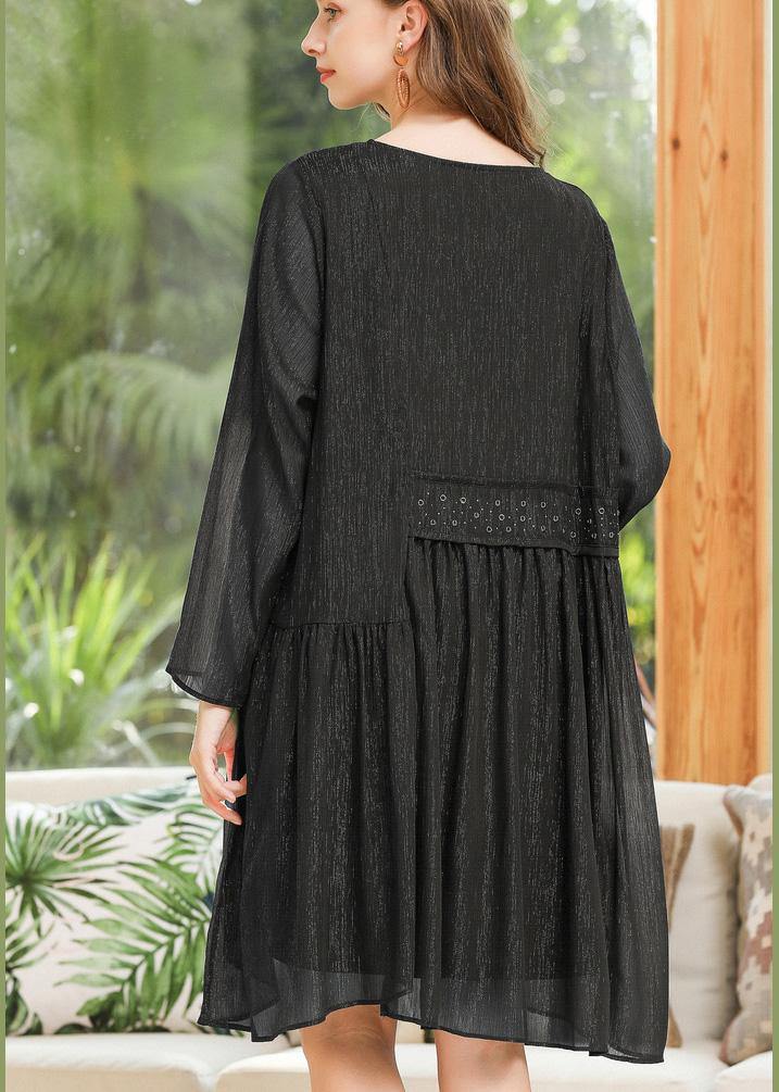 Loose Black Patchwork Chiffon Summer Dress - SooLinen