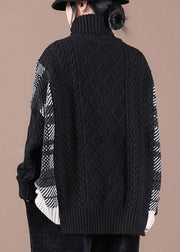 Loose Black Patchwork Fall Knit Sweater - SooLinen