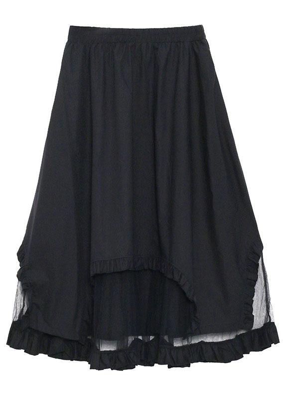 Loose Black Patchwork Tulle Cotton Skirt - SooLinen