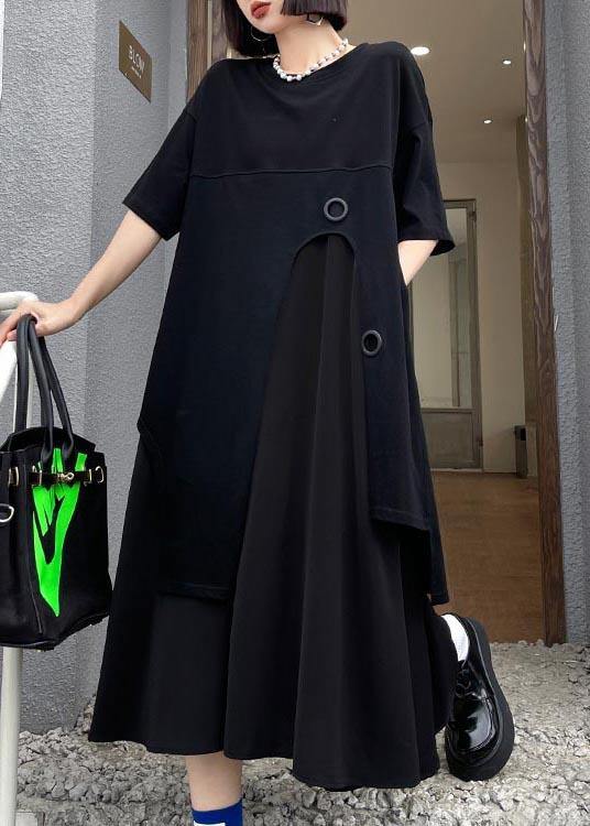 Loose Black Patchwork asymmetrical design Robe Dresses Summer - SooLinen