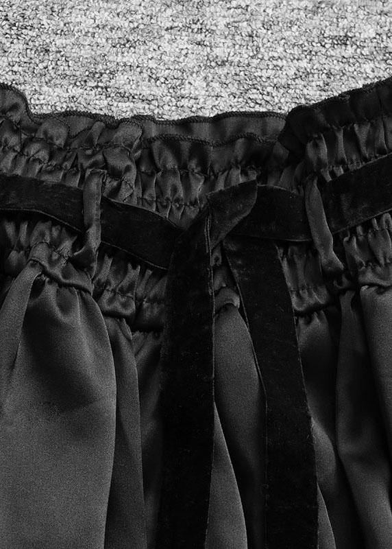 Loose Black PatchworkRuffled Asymmetrical design Skirts - SooLinen