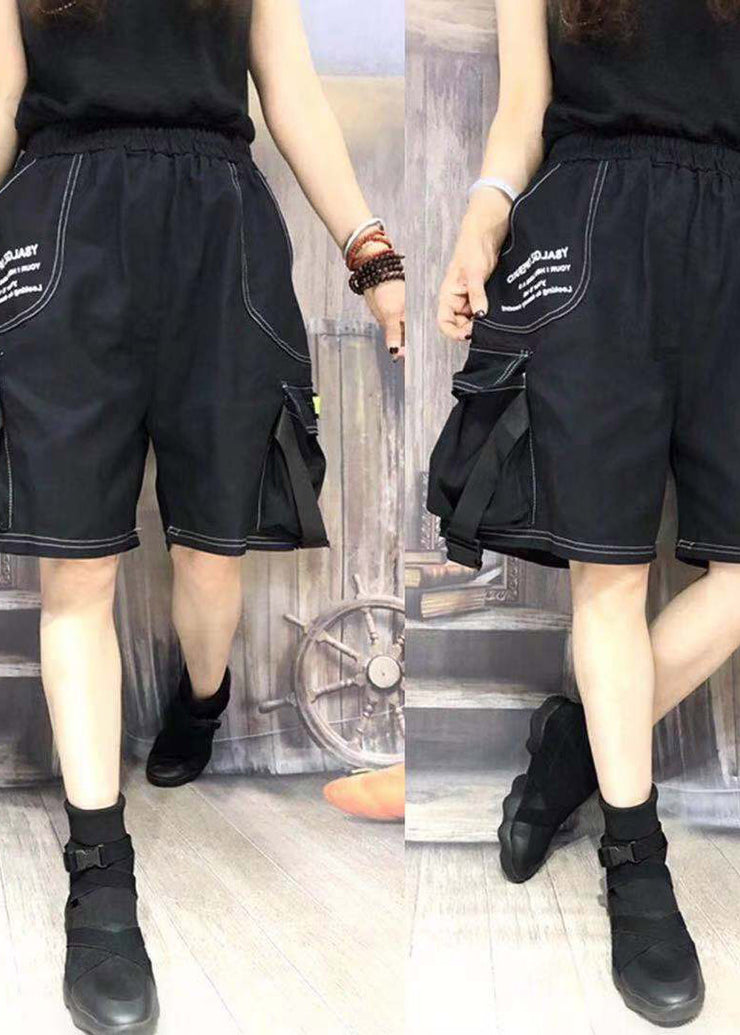 Lose schwarze Taschen elastische Taillen-Baumwollhose mit weitem Bein Sommer