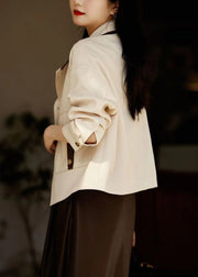 Loose Black Stand Collar Button Patchwork Cotton Coat Fall