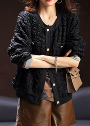 Loose Black Wrinkled Button Cotton Coat Long Sleeve