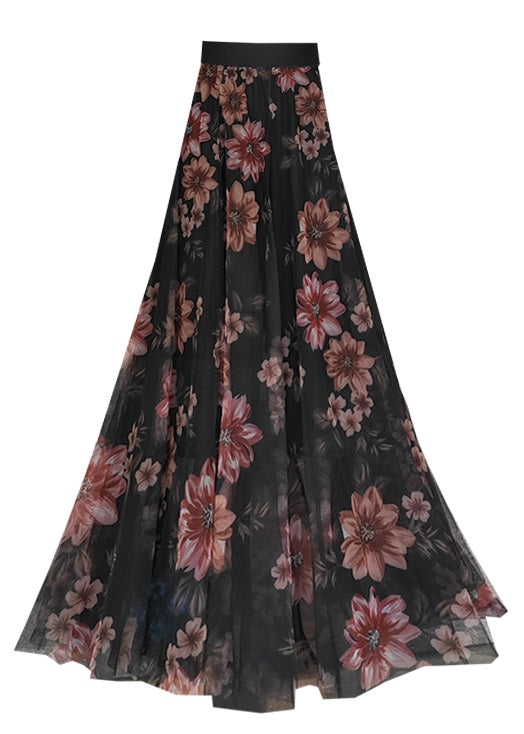 Loose Black Wrinkled Print Exra Large Hem Tulle Skirt Spring
