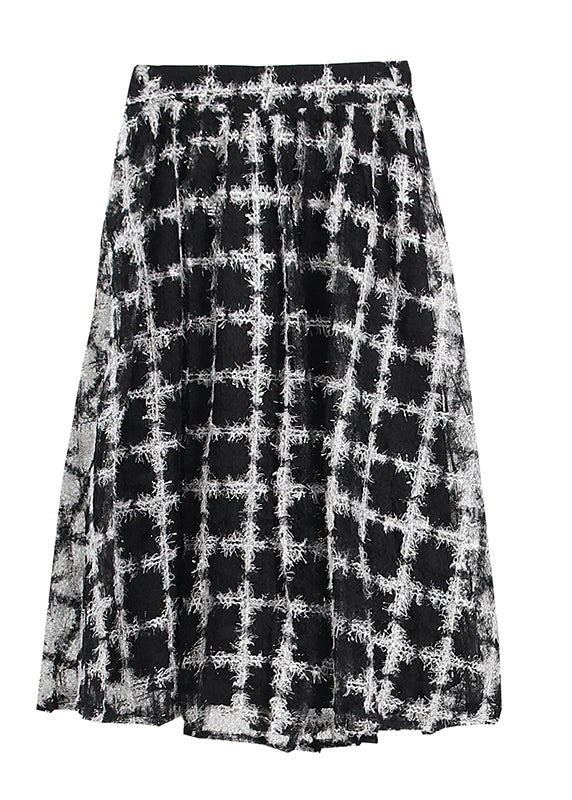 Loose Black Zip Up Plaid Tulle Skirts Spring