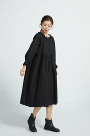 Loose Black cotton Tunics High Waist Loose Dress - SooLinen