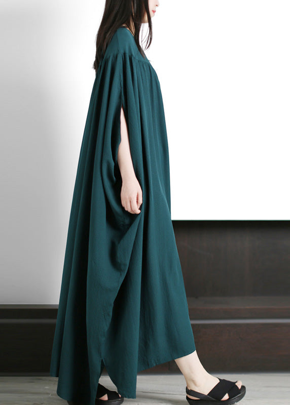 Loose Blackish Green O-Neck Low High Design Maxi Dresses Spring
