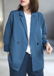 Loose Blue Casual PeterPan Collar Button Fall Coats Long sleeve - SooLinen