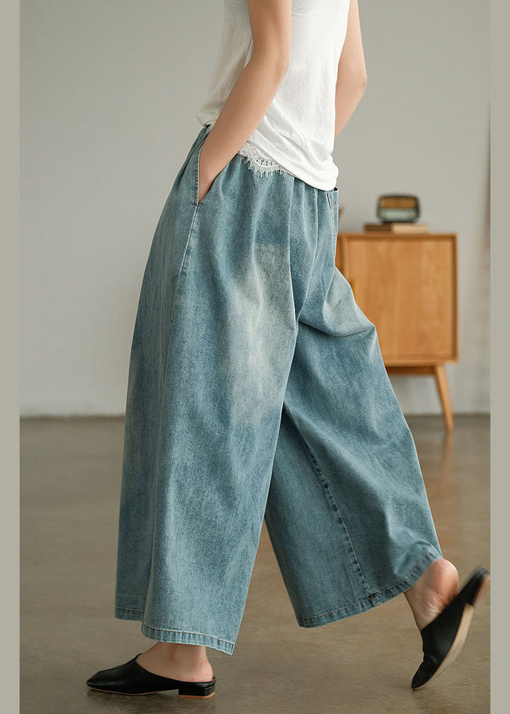 Loose Blue Cinched Pockets Jeanshose mit weitem Bein Frühling