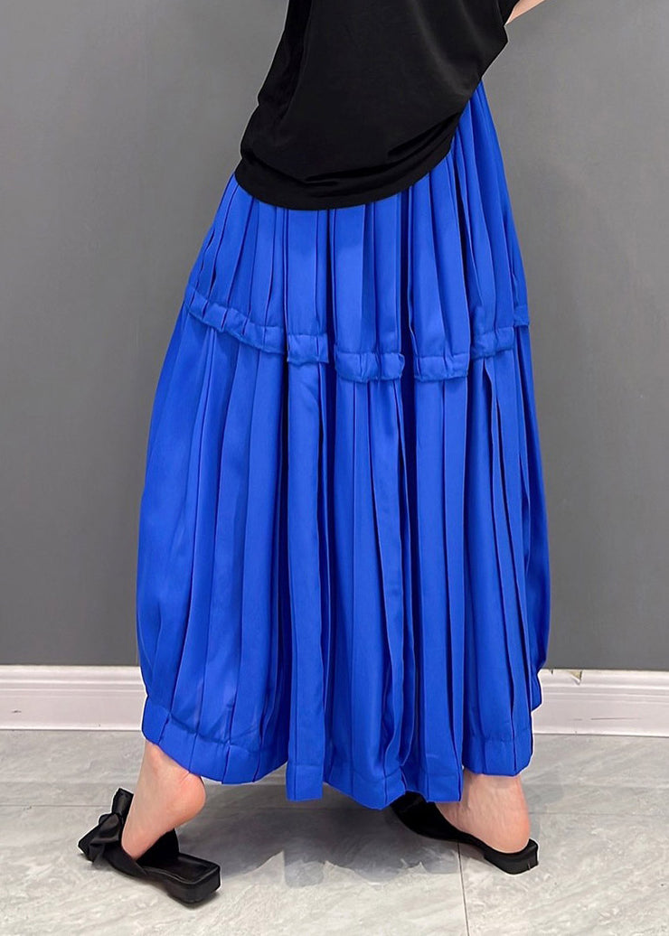 Loose Blue Patchwork Chiffon Pleated Skirts Summer