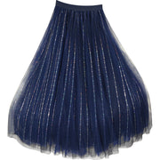 Loose Blue Sequins tulle Pleated  Skirt Summer