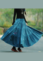 Loose Blue Wrinkled Patchwork Lace Up Corduroy Skirts Spring