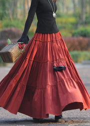 Loose Brick Red Wrinkled Exra Large Hem Corduroy Skirt Spring