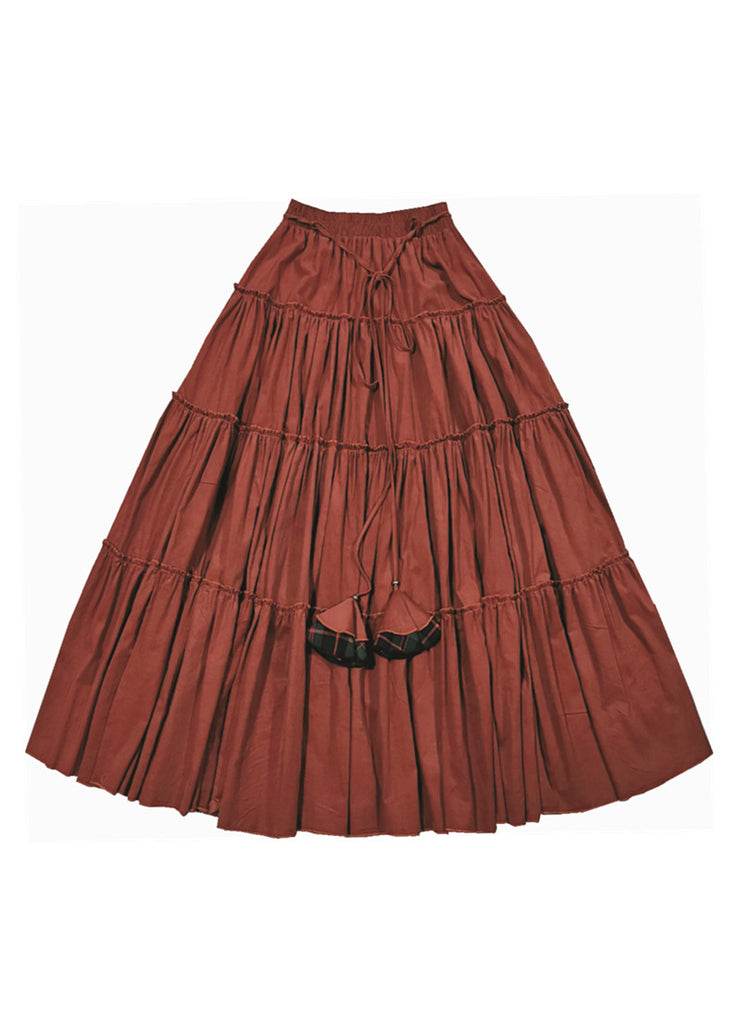 Loose Brick Red Wrinkled Exra Large Hem Corduroy Skirt Spring