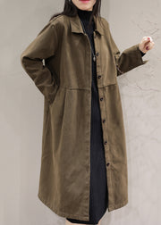 Loose Brown Peter Pan Collar Button Warm Fleece Coats Long Sleeve
